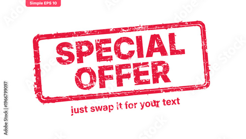 special offer red rubber stamp vector with distressed ink texture and clean frame, built for packaging, shipping labels, office paperwork, certification workflows, and commercial branding use.