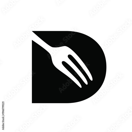 Letter D Food Logo Design with Fork Icon in Negative Space for Restaurant Branding