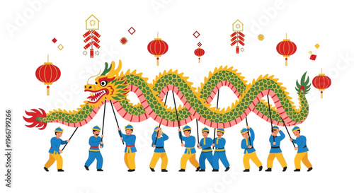 Festive chinese new year dragon boat illustration on transparent background silhouette