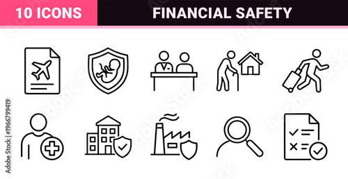 Commercial Insurance and Financial Risk Management Minimalist Geometric Outline Graphics for Professional Enterprise Digital Systems