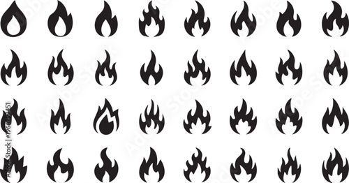 Silhouette Flame Icons Pack for Energy Power and Danger Concepts