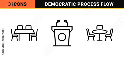 Minimalist monoline geometric line art representing public voting, democratic elections, civic engagement, and organizational decision making.
