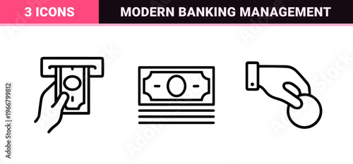 Minimalist Monoline Finance Icon Set featuring Geometric Outlines for Banking, Investment, and Commercial Global Economy Analytics