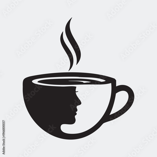Hot Coffee Cup Silhouette with Woman's Profile and Steam