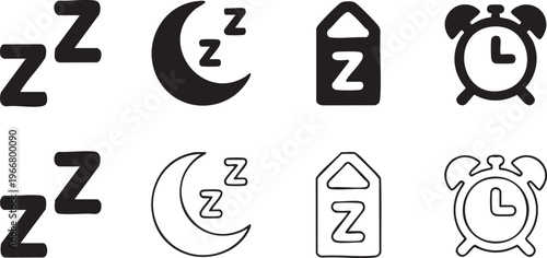 Night Sleep and Alarm Clock Icons Pack for Health and Lifestyle Design