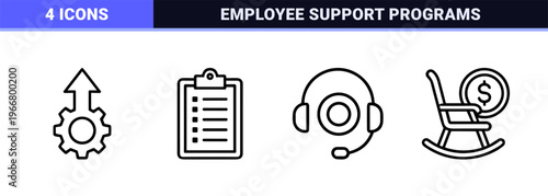 Human Resources and Employee Benefits Icons - Minimalist Monoline Geometric Line Art for Corporate Wellness and Compensation Strategy