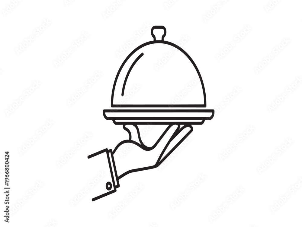 Fototapeta premium Food serving, restaurant, hotel icon, line art cloche isolated on White Background