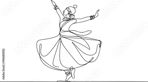 Elegant Continuous Line Art Depicting a Graceful Woman Performing Traditional Indian Classical Dance, Capturing Fluid Motion and Cultural Beauty