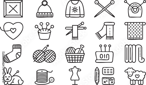 Knitting and Sewing Icons Collection for Yarn Craft and DIY Design