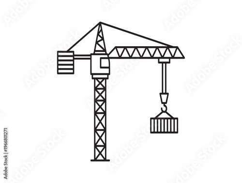 Construction Crane, Tower Crane, Crane Illustration, Heavy Machinery Icon isolated on White Background