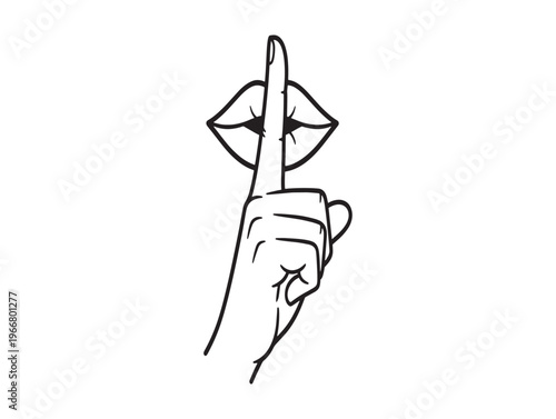 Silence gesture, finger to lips, shh hand sign, vector illustration isolated on White Background
