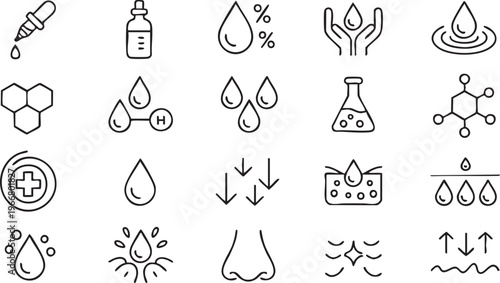 Minimal Line Water Icon Set for Molecule and Chemistry Graphics