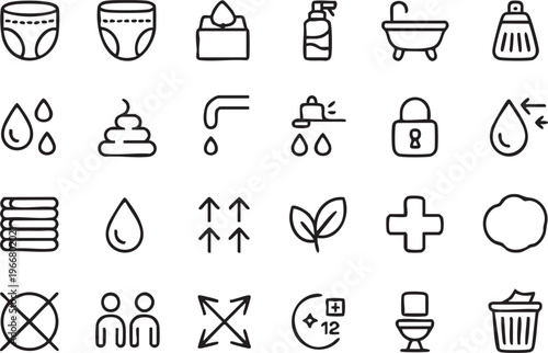 Minimal Line Bathroom Icon Set for Toilet Shower and Sink Graphics