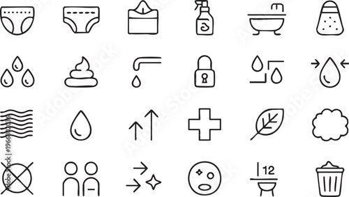 Hygiene and Bathroom Icons Collection for Sanitation and Cleaning Design