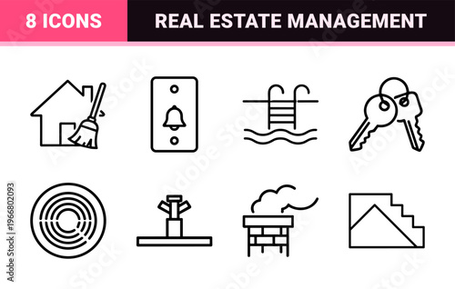Residential Real Estate Property Management Minimalist Monoline Geometric Line Art for Commercial Listing and Housing Services Interface
