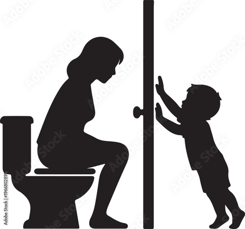 Conceptual Motherhood Silhouette: Multitasking Mom and Playful Learning Vector Design