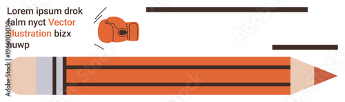 Creativity, design thinking, innovation, creative conflict, educational tools, artistic expression. Boxing glove punching a large pencil. Creativity and design thinking