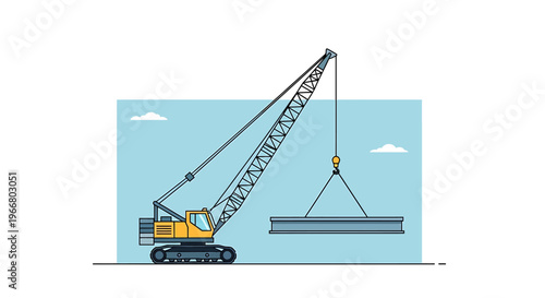 Yellow construction crane lifting heavy metal.