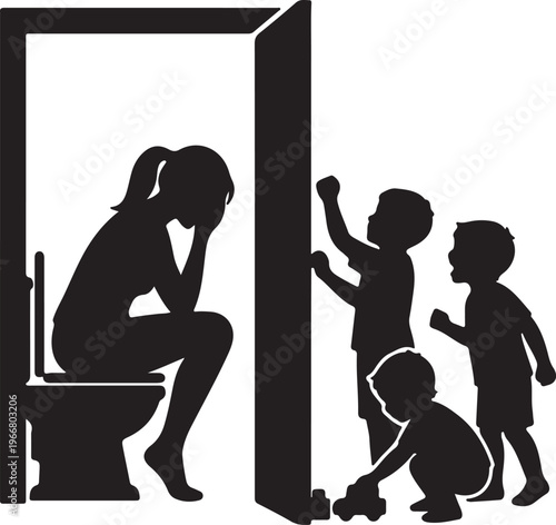 Conceptual Motherhood Silhouette: Multitasking Mom and Playful Learning Vector Design