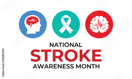 National Stroke Awareness Month is recognized annually in May to promote education and prevention of stroke. Banner poster, flyer and background design template. Vector illustration. Eps 10.