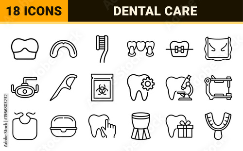 Dental Healthcare and Stomatology Diagnostics Line Art: Minimalist Monoline Geometric Outlines for Professional Orthodontic Services
