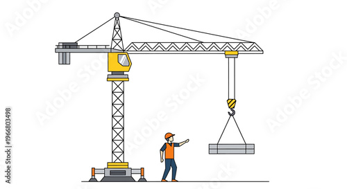 Construction worker operating large crane.