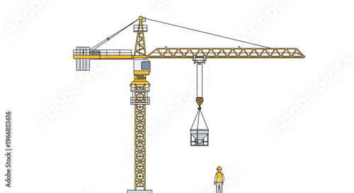 Construction crane with worker lifting load.