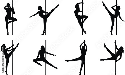 PrintPole dance silhouettes, fitness icons, athletic performance art, acrobatic dance poses, strength training graphics, exotic dance illustration, flexibility artwork, professional sport concept