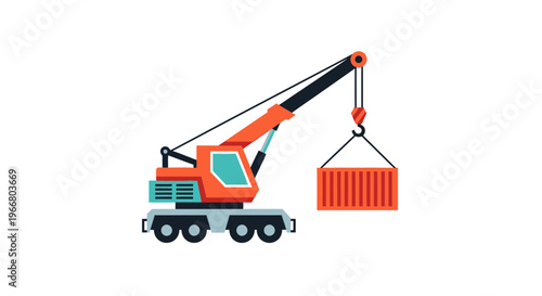 Large Orange Construction Crane Truck Lifting.