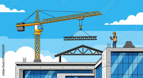 Man working on construction site highrise.