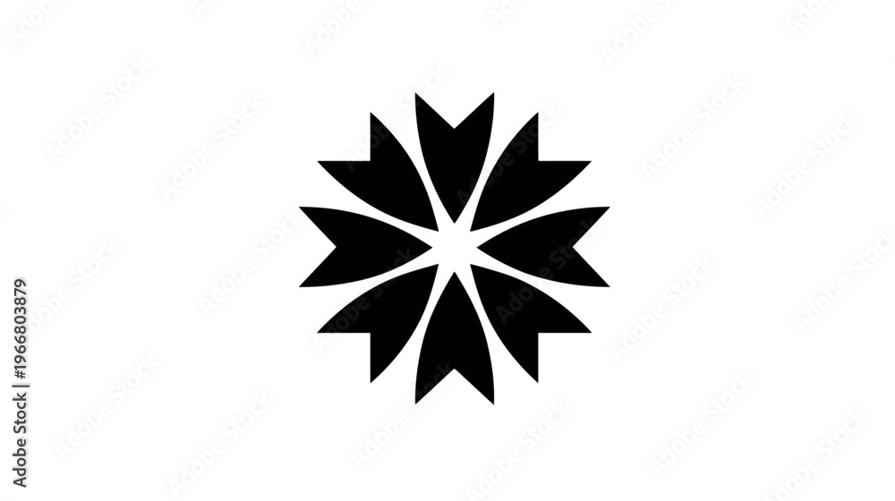 Obraz premium Abstract black geometric floral symbol icon on white background. Minimalist star shape design element for modern aesthetics.
