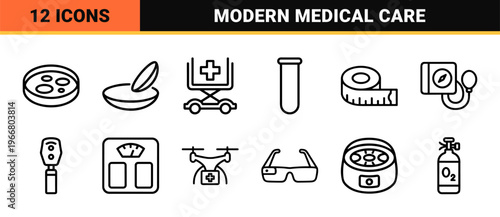 Digital Healthcare and Smart Medicine Thin Line Art Essentials for Telehealth Apps and Modern Hospital Interface Systems