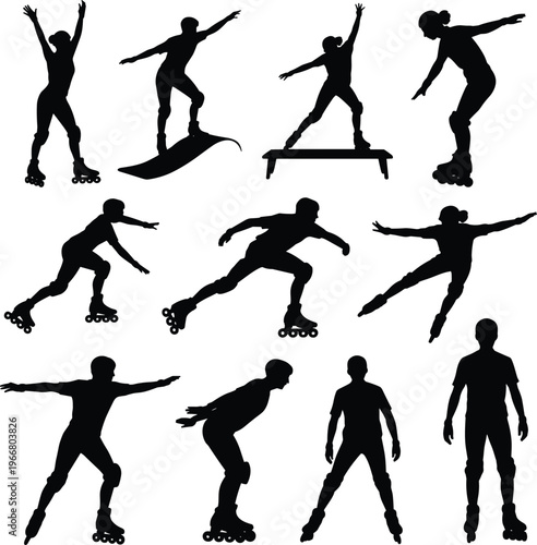 PrintRoller skating athlete silhouette illustration, dynamic sports artwork, balance exercise design, skating performance motif, fitness vector graphic, recreational activity icon, athletic artwork