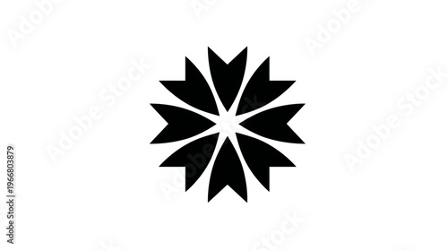 Abstract black geometric floral symbol icon on white background. Minimalist star shape design element for modern aesthetics.