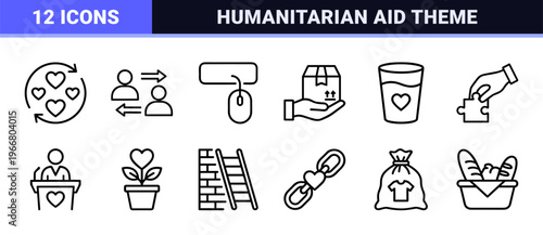 Charity and Donation Line Art: Minimalist Monoline Icon Set for Non-Profit Organizations and Philanthropic Commercial Web Projects
