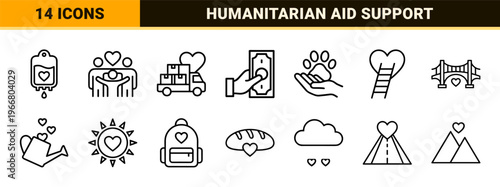 Charity and Donation Line Art: Minimalist Monoline Geometric Symbols for Humanitarian Aid, Community Support, and Social Welfare Services.