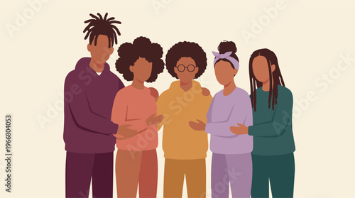 Diverse Group of Young Black People Embracing Friendship and Community