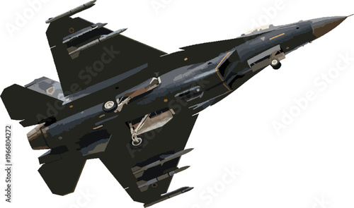 Modern Jet Fighter Aircraft Flying Isolated on White Background