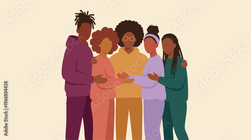 Diverse group of friends embracing, showing unity and mutual support