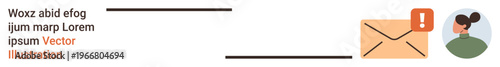 Digital communication, message alert, notification systems, email management, online correspondence, user identity. An envelope with an alert icon and a portrait of a person. Digital communication