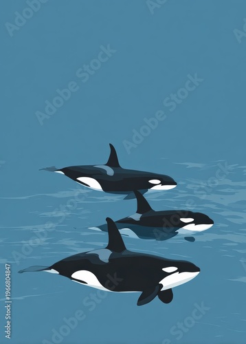 Orca Whale Swimming in Ocean Minimal Scene