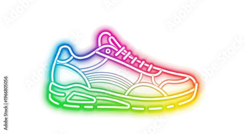 Neon Rainbow Outline Sneaker - Modern Athletic Shoe Illustration