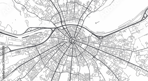 Radial City Map Blueprint - Urban Planning Aerial View