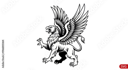 Mythical Griffin Creature Silhouette - Lion Body, Eagle Wings and Head