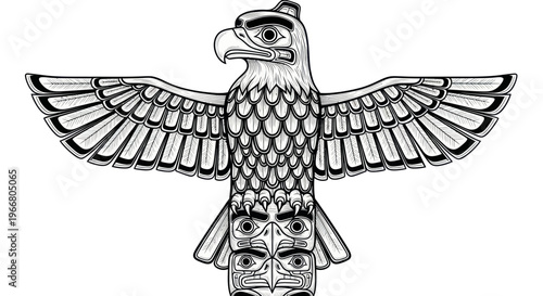 Native American Eagle Totem Pole Illustration, Indigenous Art, Tribal Symbol