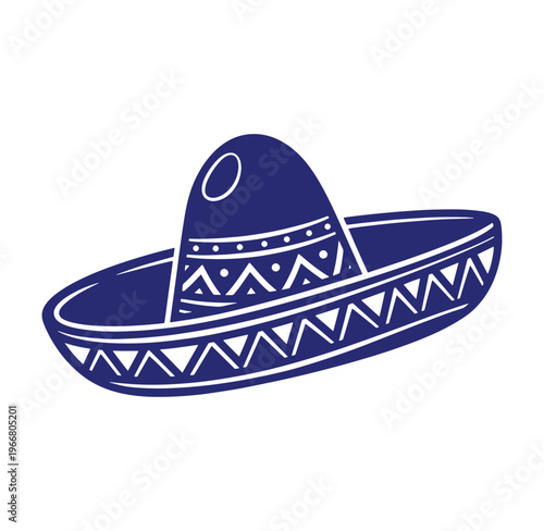 Blue Mexican sombrero hat with white designs and patterns  cultural symbol