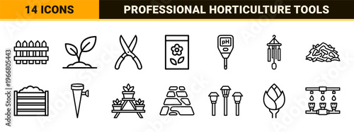 Professional Horticulture and Sustainable Gardening Outline Symbols for Modern Landscape Design and Agricultural Interface Engineering