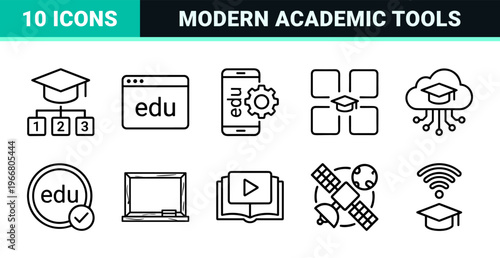 Education Technology and Digital Learning Line Art: Minimalist Monoline Geometric Icons for Online Schools, E-Learning, and EdTech Apps.