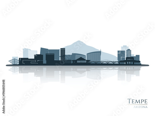 Tempe, AZ skyline silhouette with reflection. Landscape Tempe. Vector illustration.
