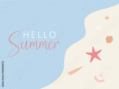Hello summer card, banner in trendy bright colors